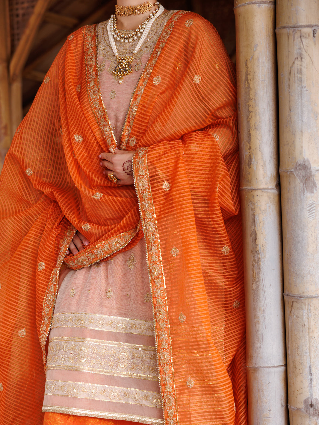 Mustard Cotton Khaddi Net 3 Piece Unstitched - ALP-3PS-2028