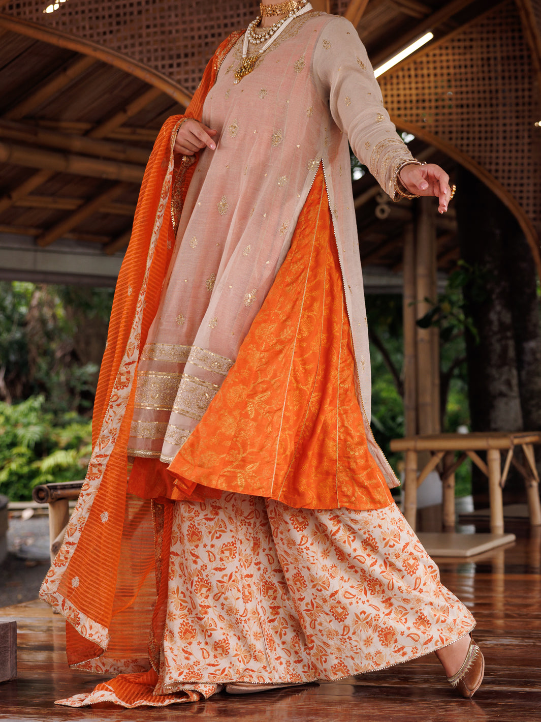 Mustard Cotton Khaddi Net 3 Piece Stitched - ALP-3PS-2028