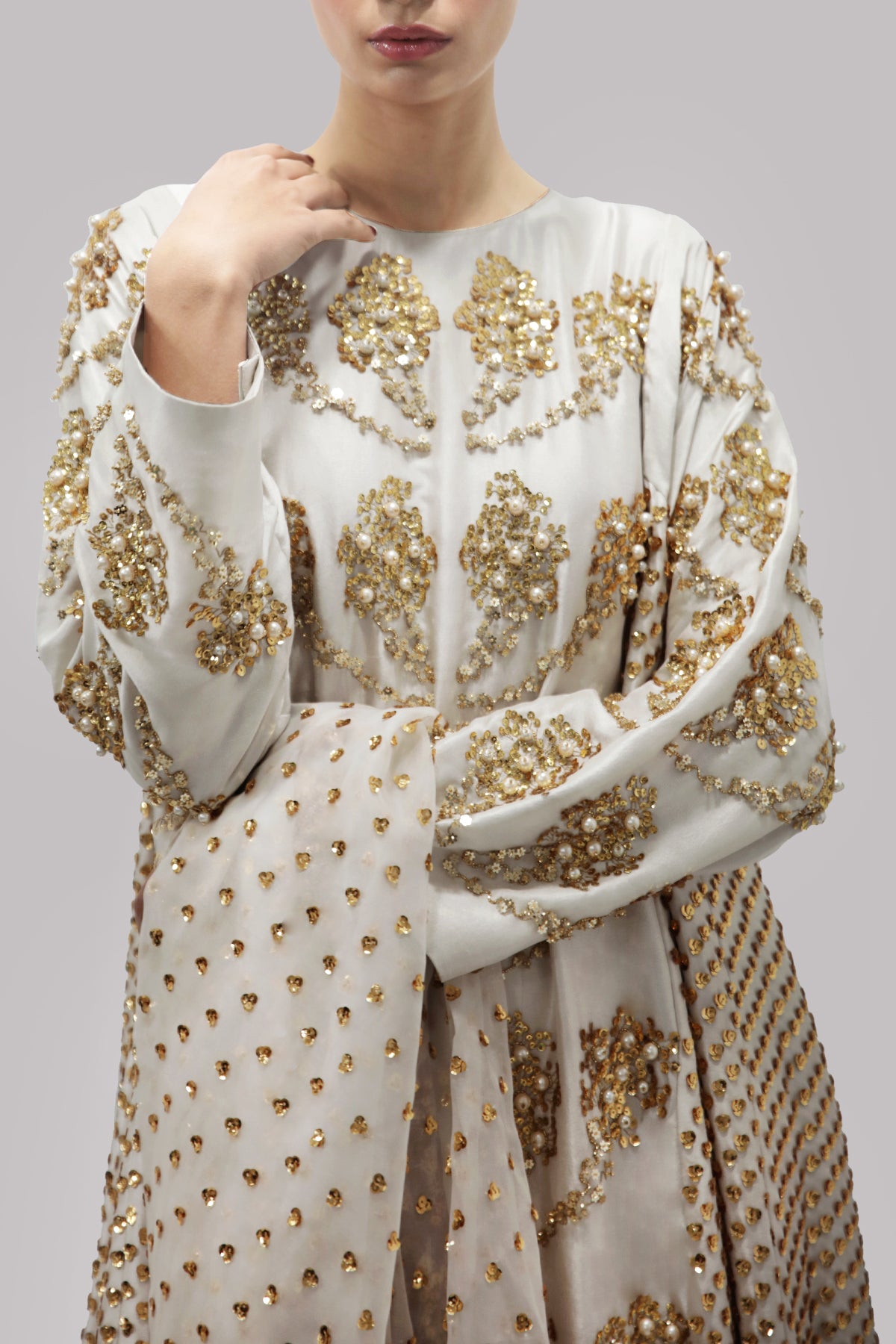 Egret Embellished Raw Silk Set