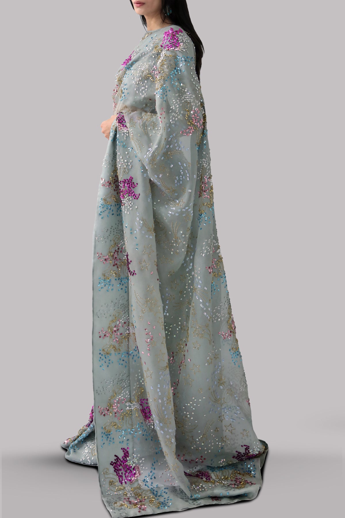 Jadeite Embellished Organza Sari