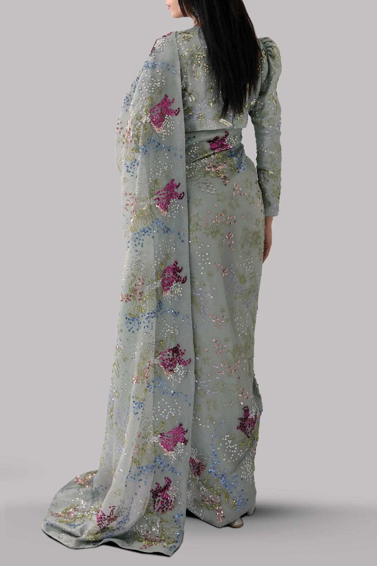 Jadeite Embellished Organza Sari
