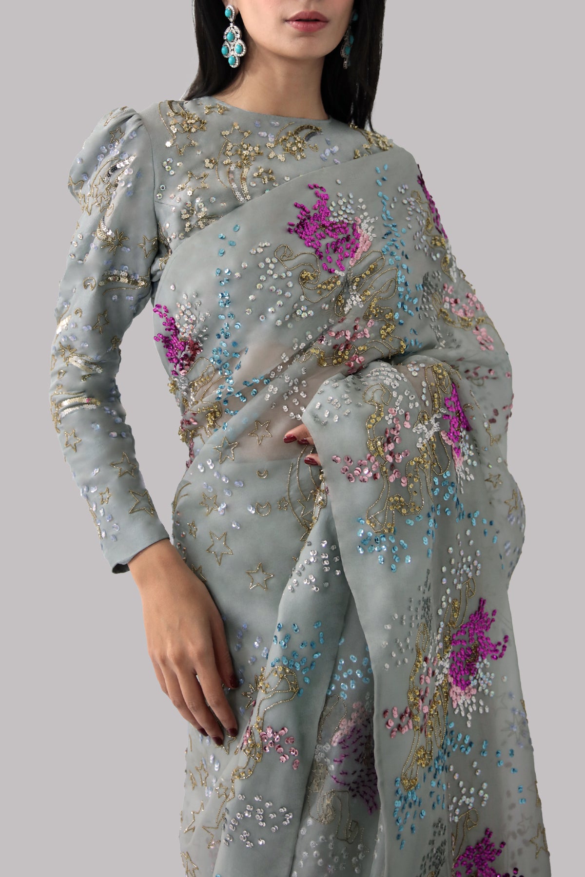Jadeite Embellished Organza Sari