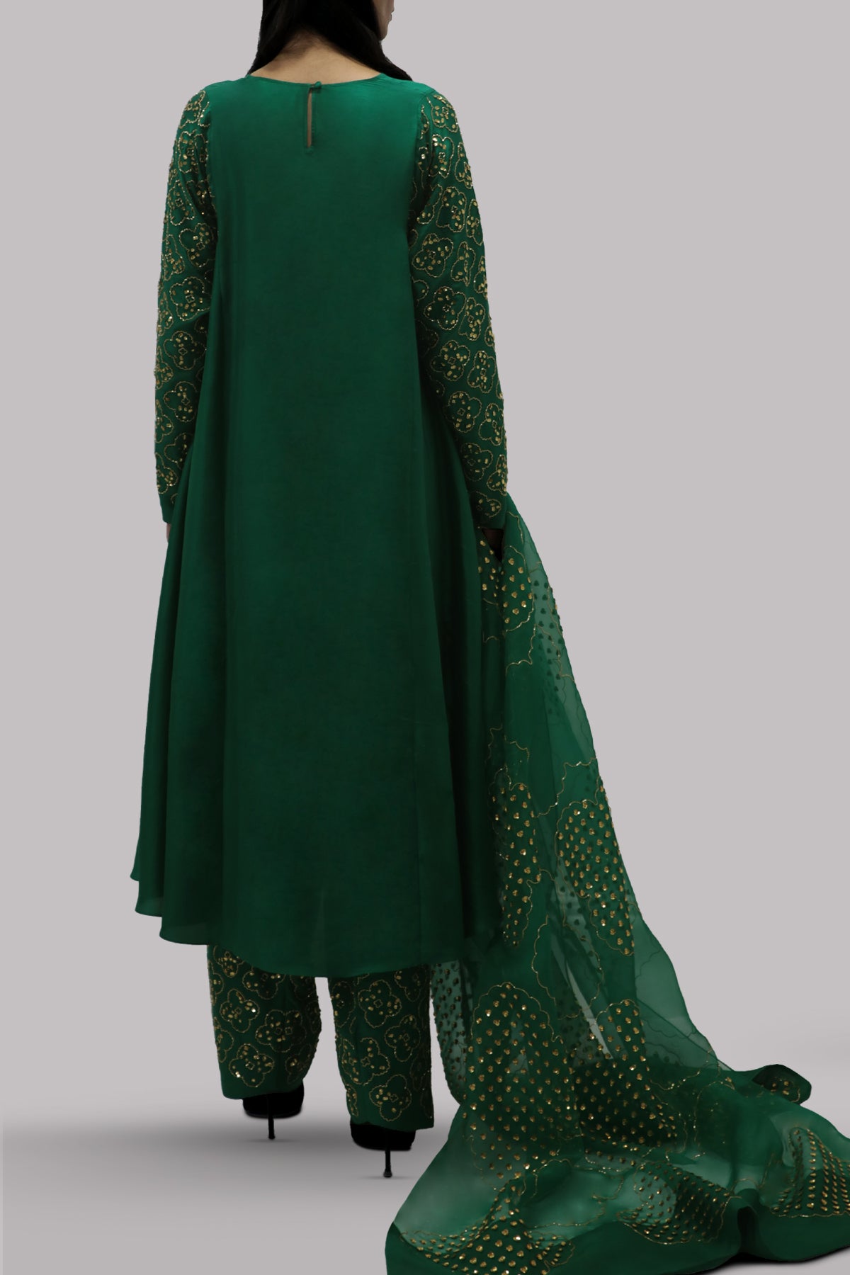 Galapagos Green Embellished Raw Silk Set