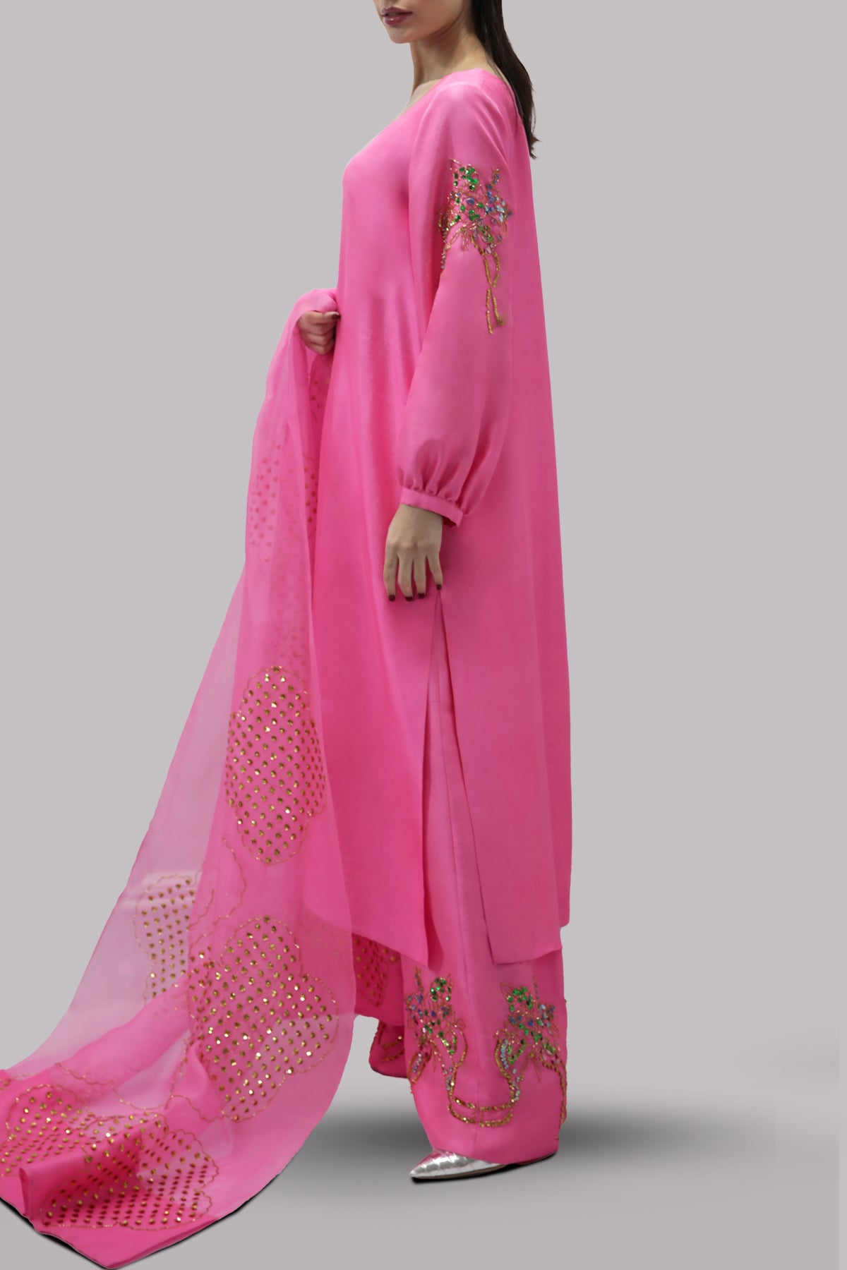 Azalea Pink Embellished Raw Silk Set