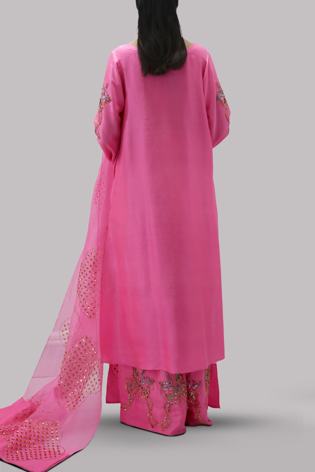 Azalea Pink Embellished Raw Silk Set