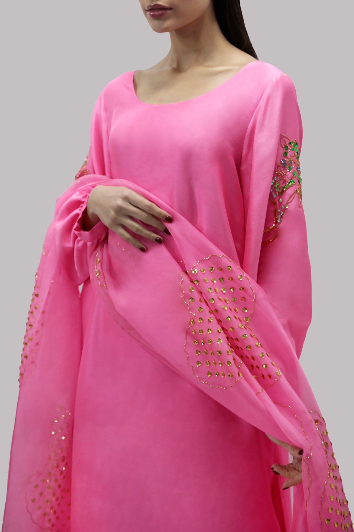 Azalea Pink Embellished Raw Silk Set