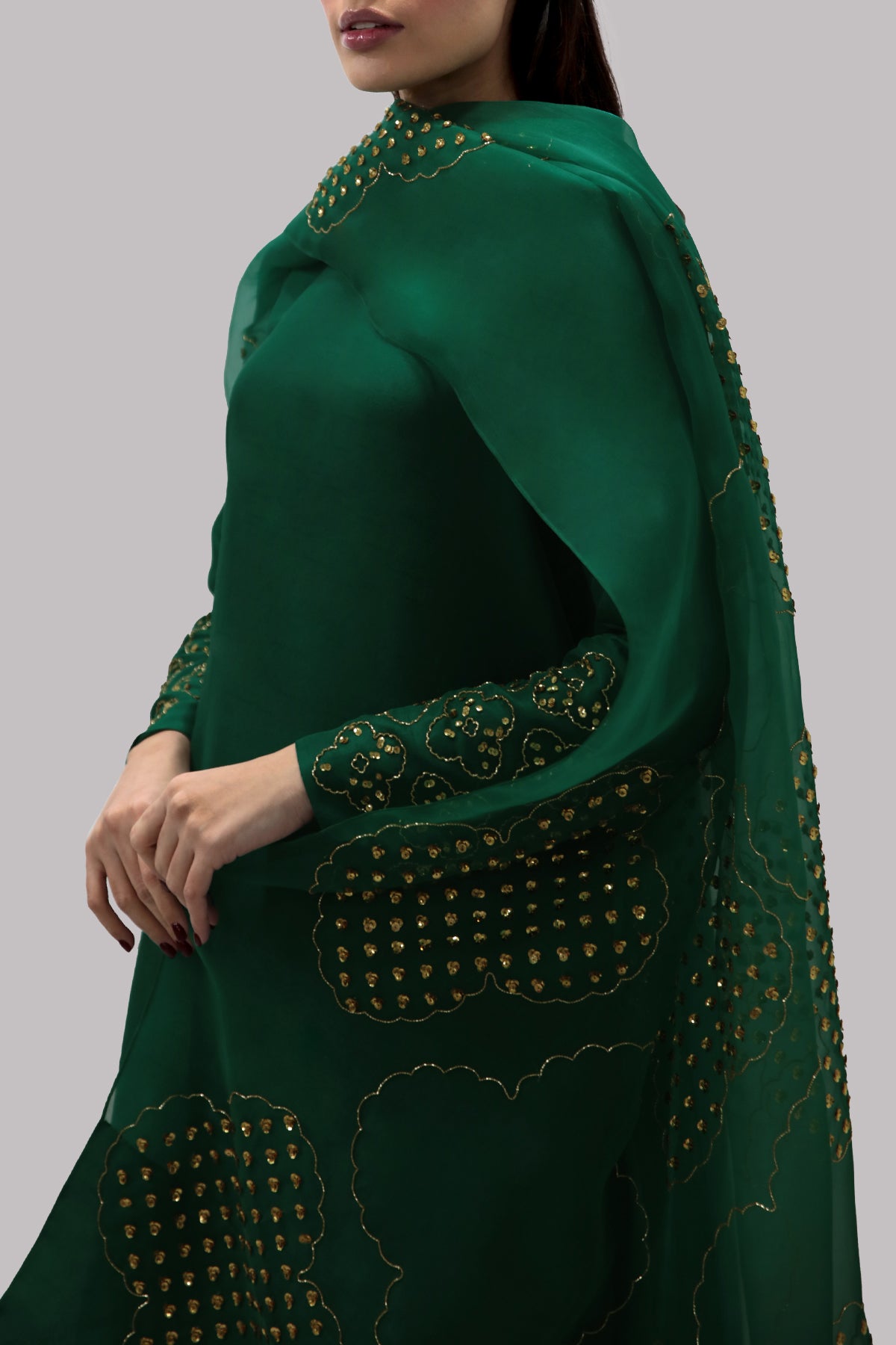 Galapagos Green Embellished Raw Silk Set