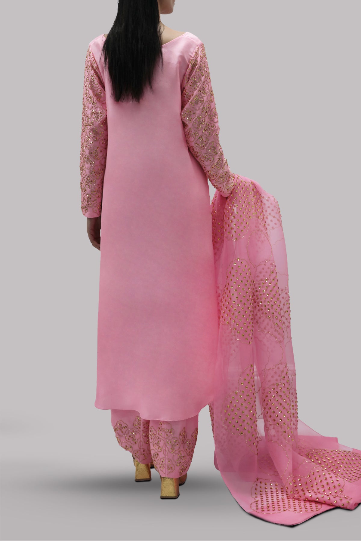 Candy Pink Embellished Raw Silk Set