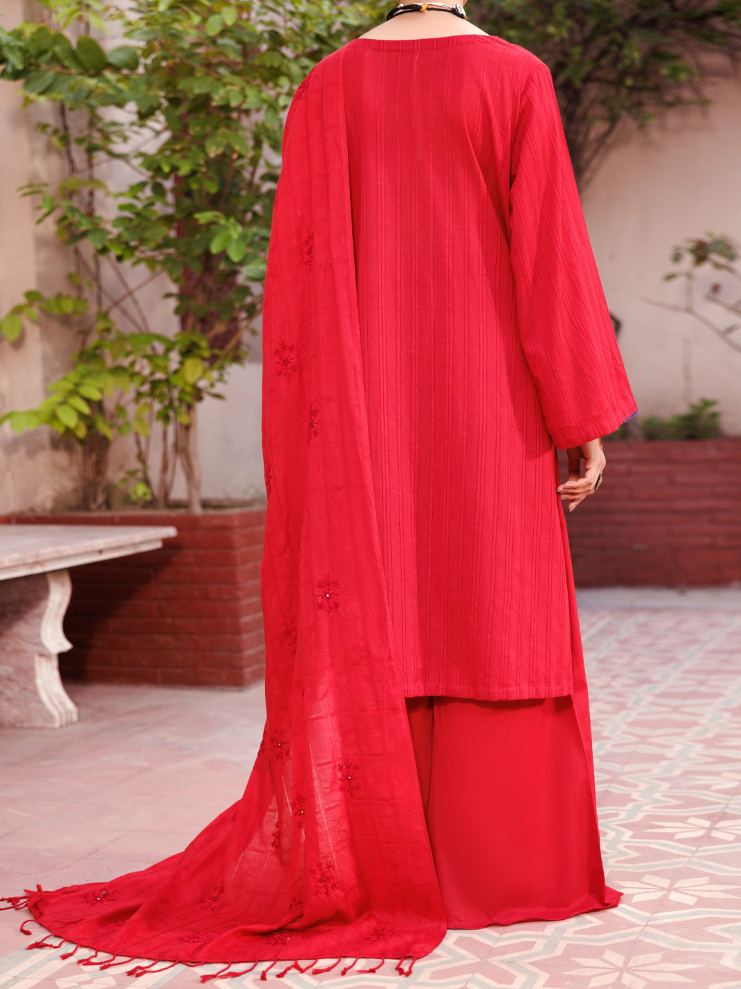 Red Cotton Dobby 3Pc Unstitched - ALP-3PS-2133