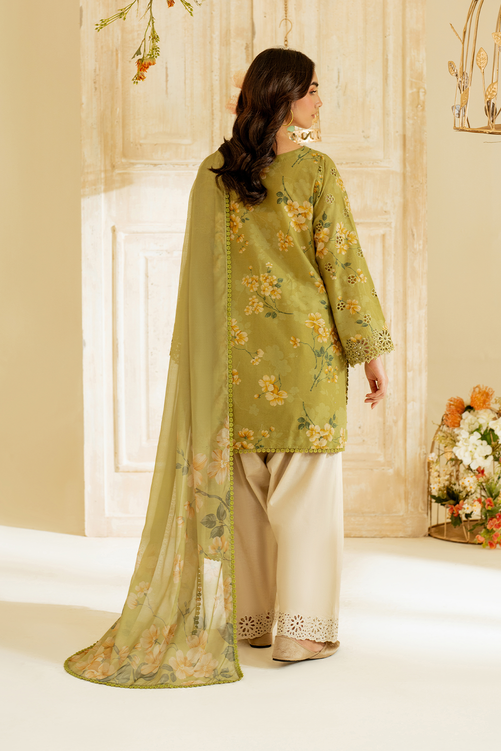UE-446  Borer Embroidered Printed Lawn