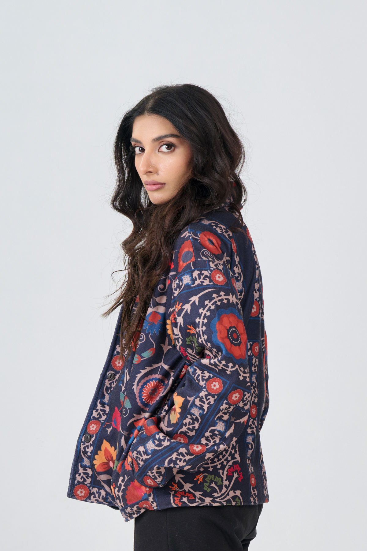 Button Down Collar Jacket Multi Colour (Black)