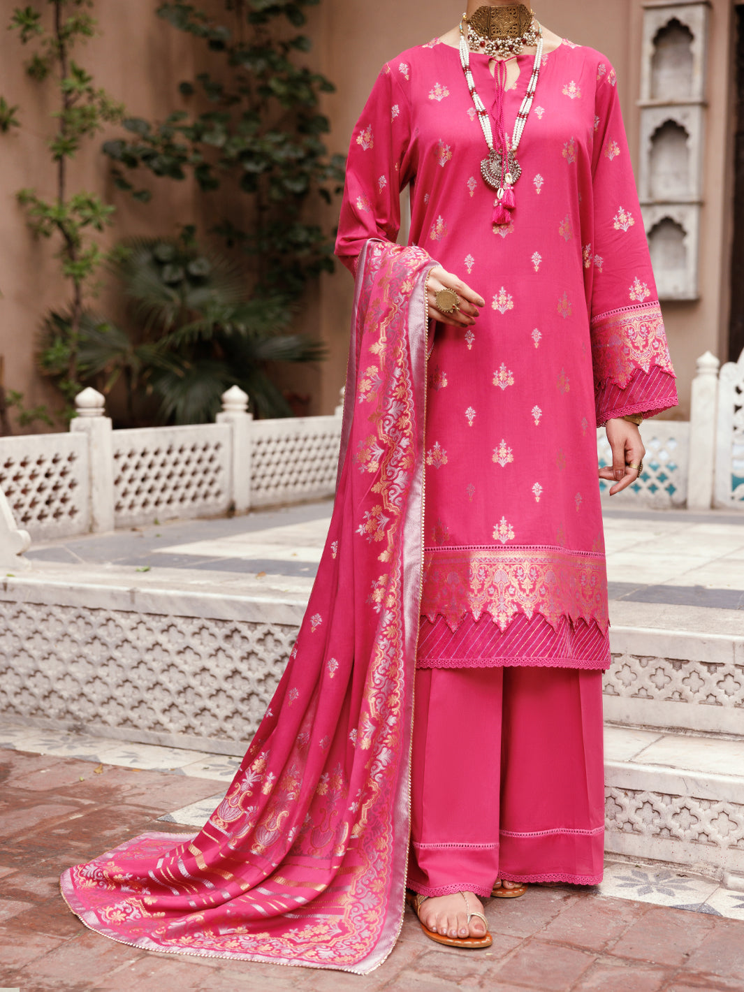 Fuchsia Viscose Jacquard 3Pc Unstitched - ALP-3PS-2228
