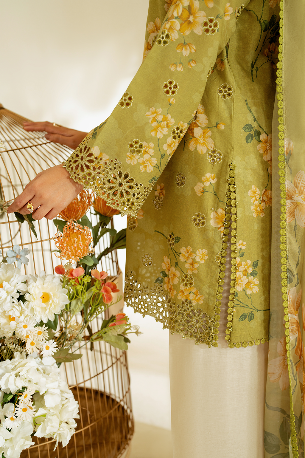 UE-446  Borer Embroidered Printed Lawn