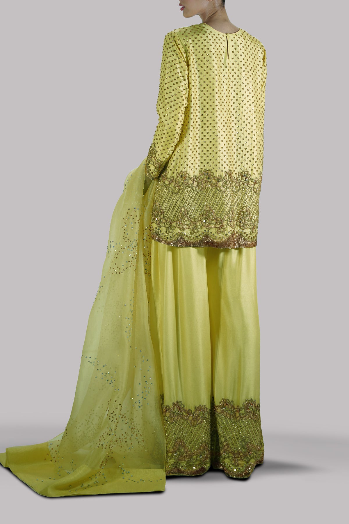 Illuminating Yellow Embellished Raw Silk Set