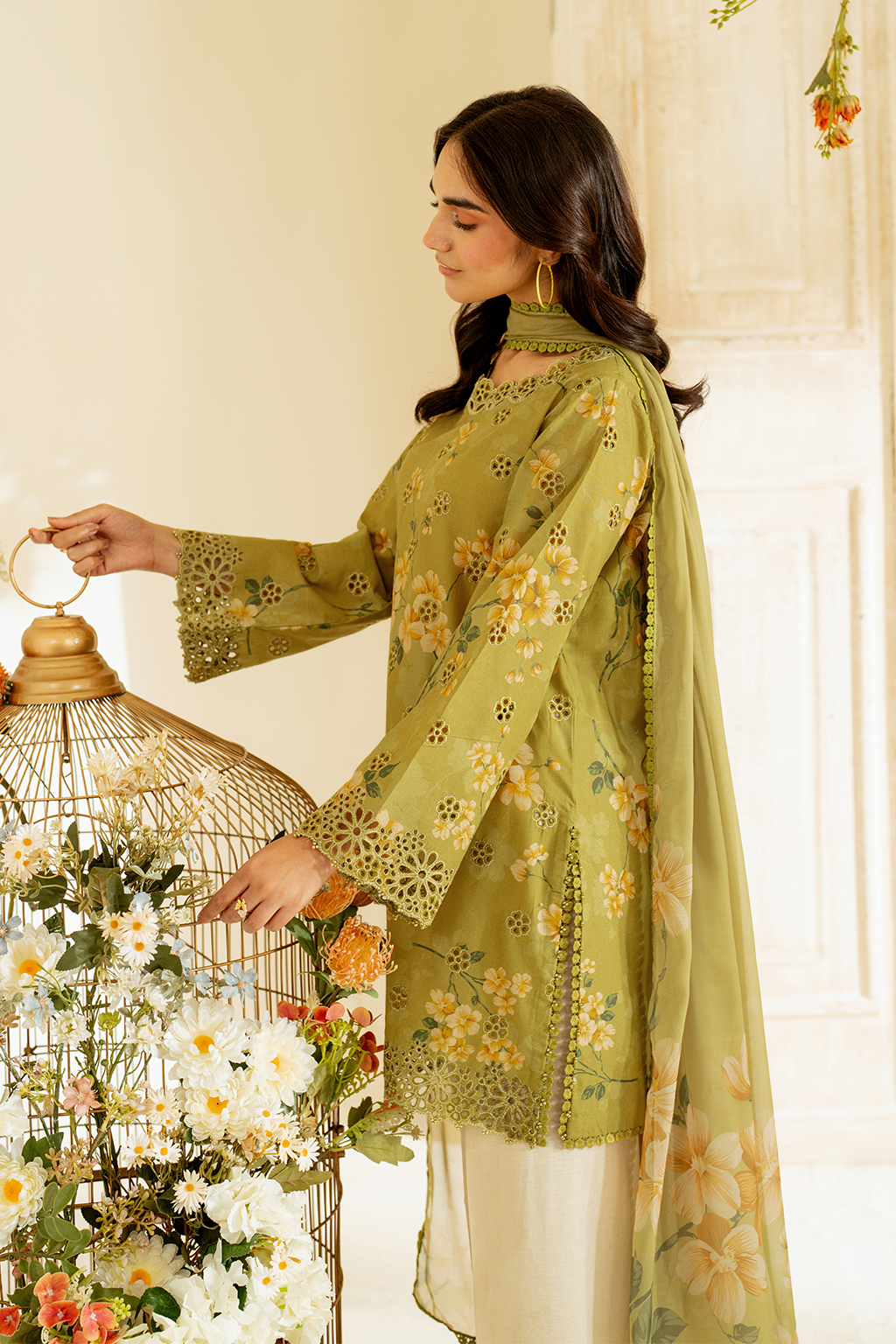 UE-446  Borer Embroidered Printed Lawn