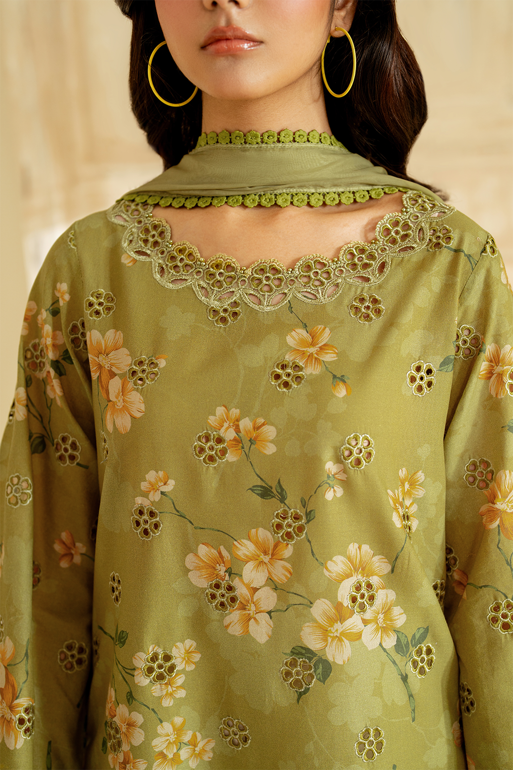 UE-446  Borer Embroidered Printed Lawn