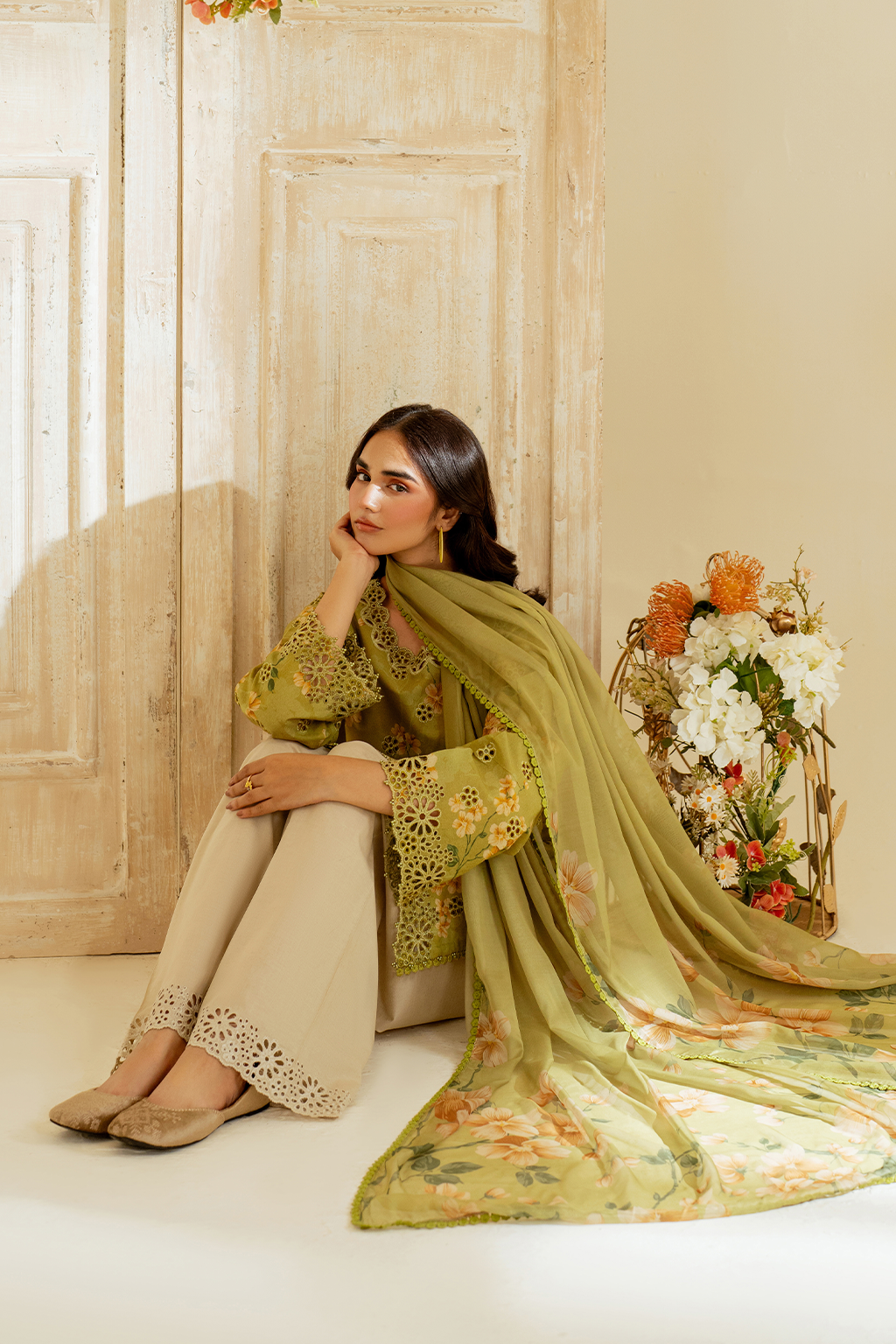UE-446  Borer Embroidered Printed Lawn