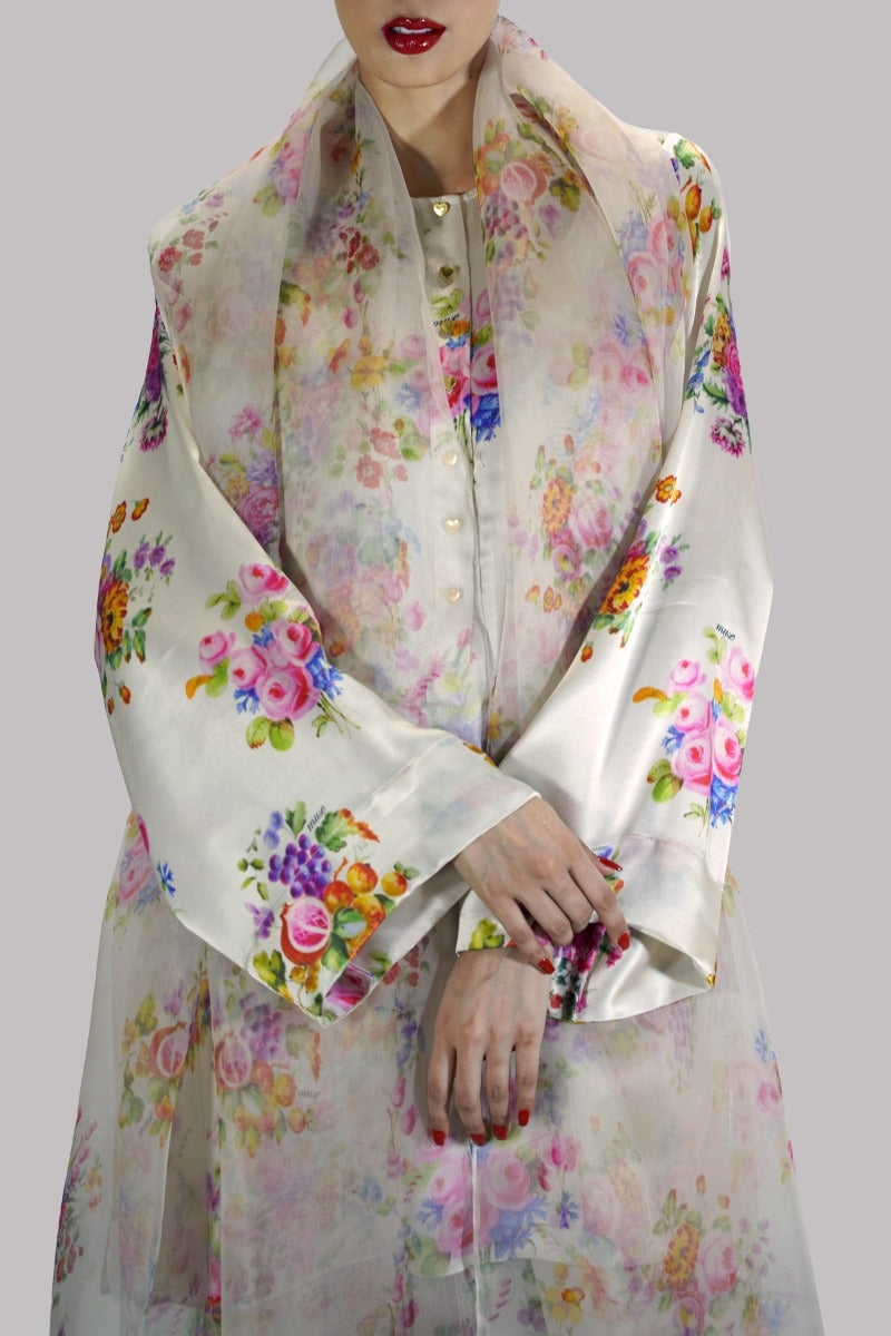 White Swan Digital Floral Printed Satin Silk Set