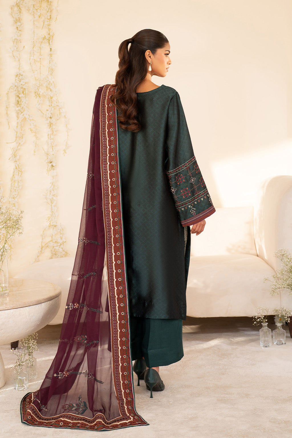 UE-435 Embroidered Pure Jacquard Silk