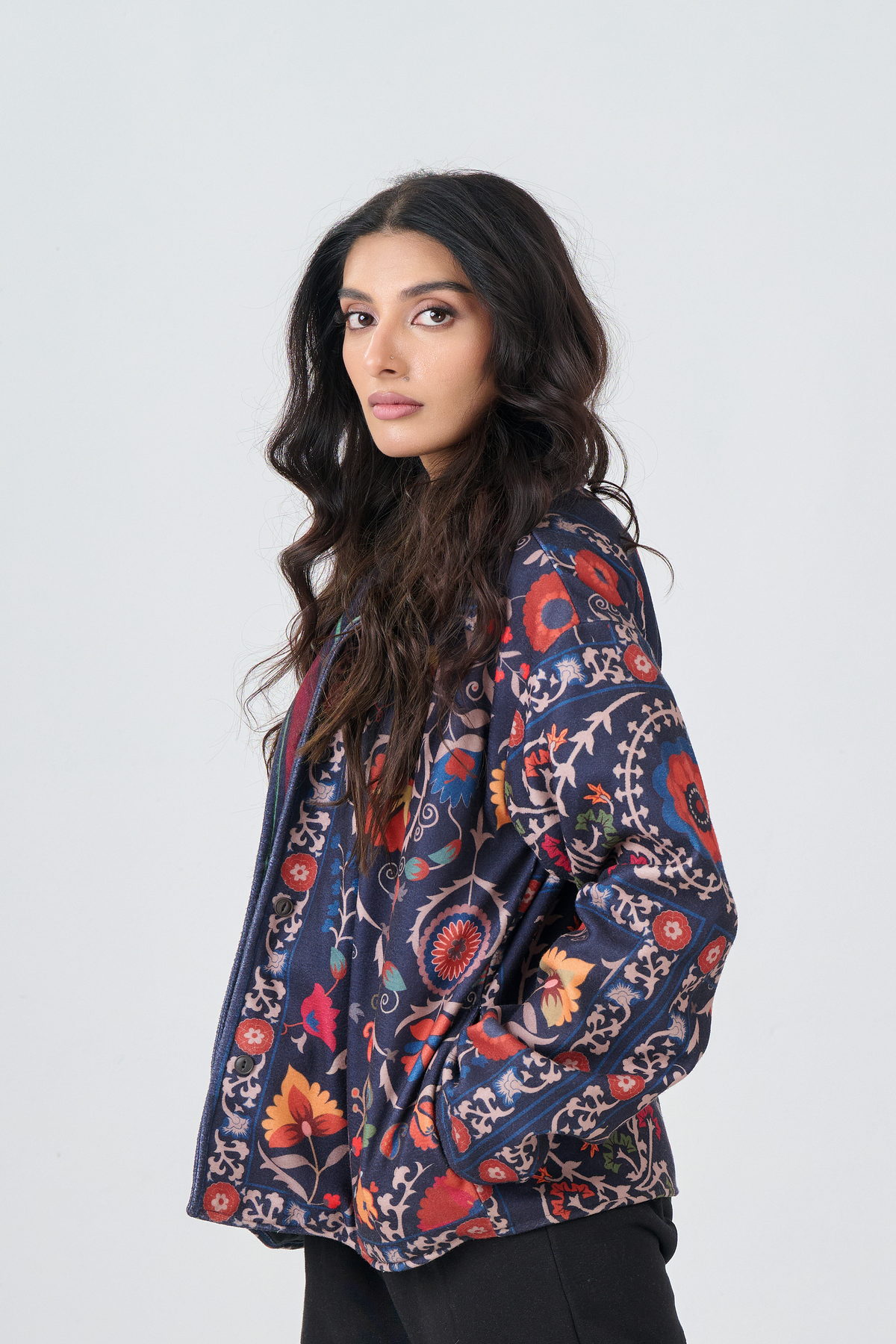 Button Down Collar Jacket Multi Colour (Black)