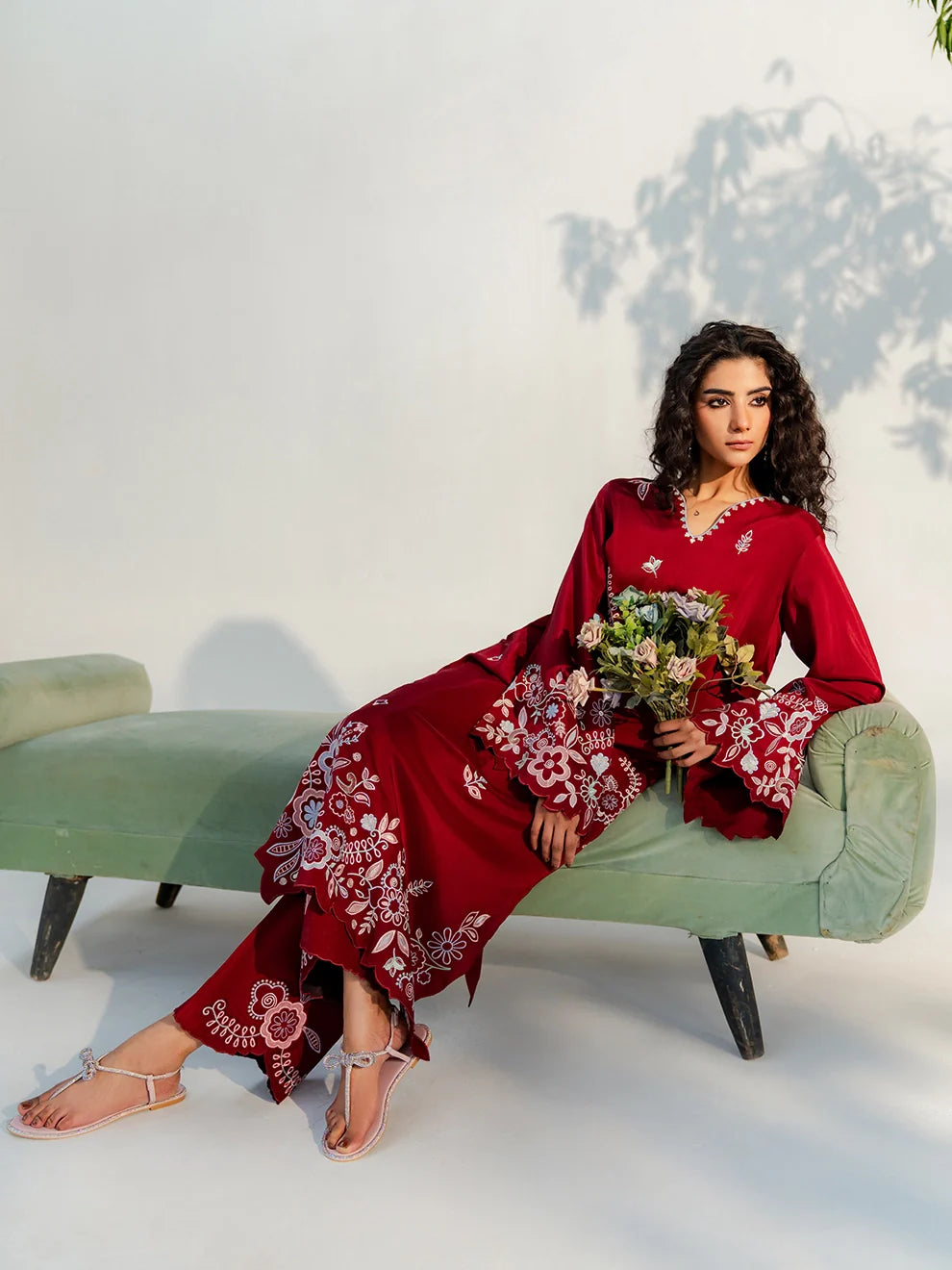 Crimson Bloom - 3pcs Rawsilk Ensemble