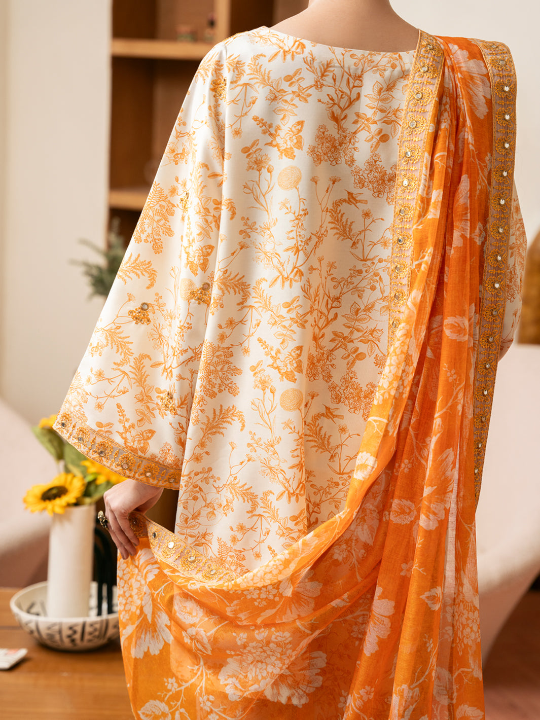 Cream Silk Lawn Stitched 3Pc - ALP-3PS-2334