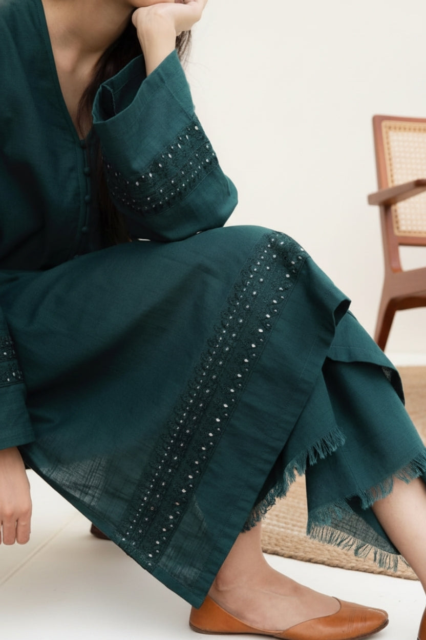 Green Bloom 2- Piece Stitched