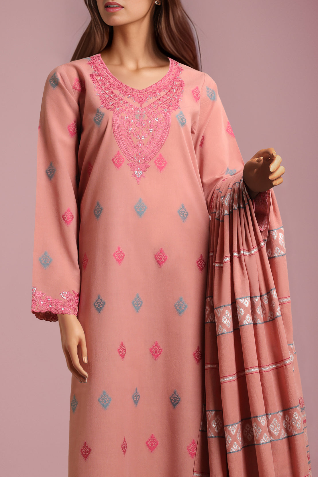 Unstitched Embroidered Cotton Jacquard Shirt60452