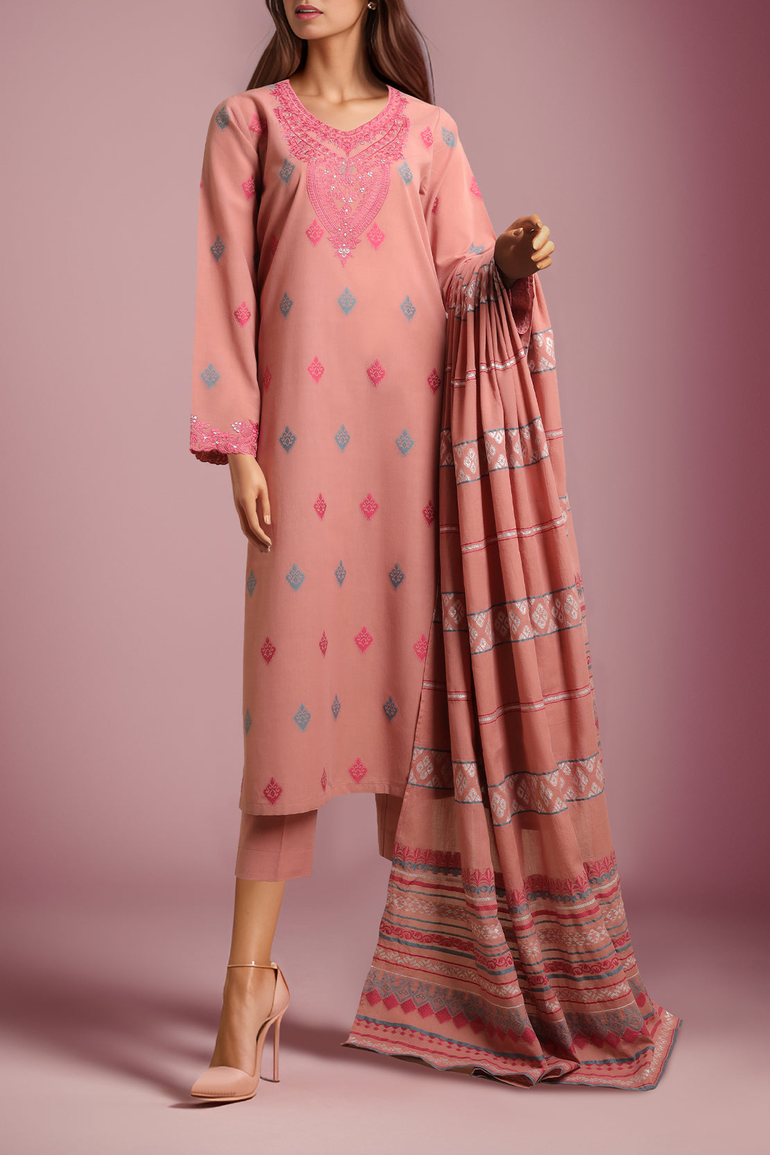 Unstitched Embroidered Cotton Jacquard Shirt60452