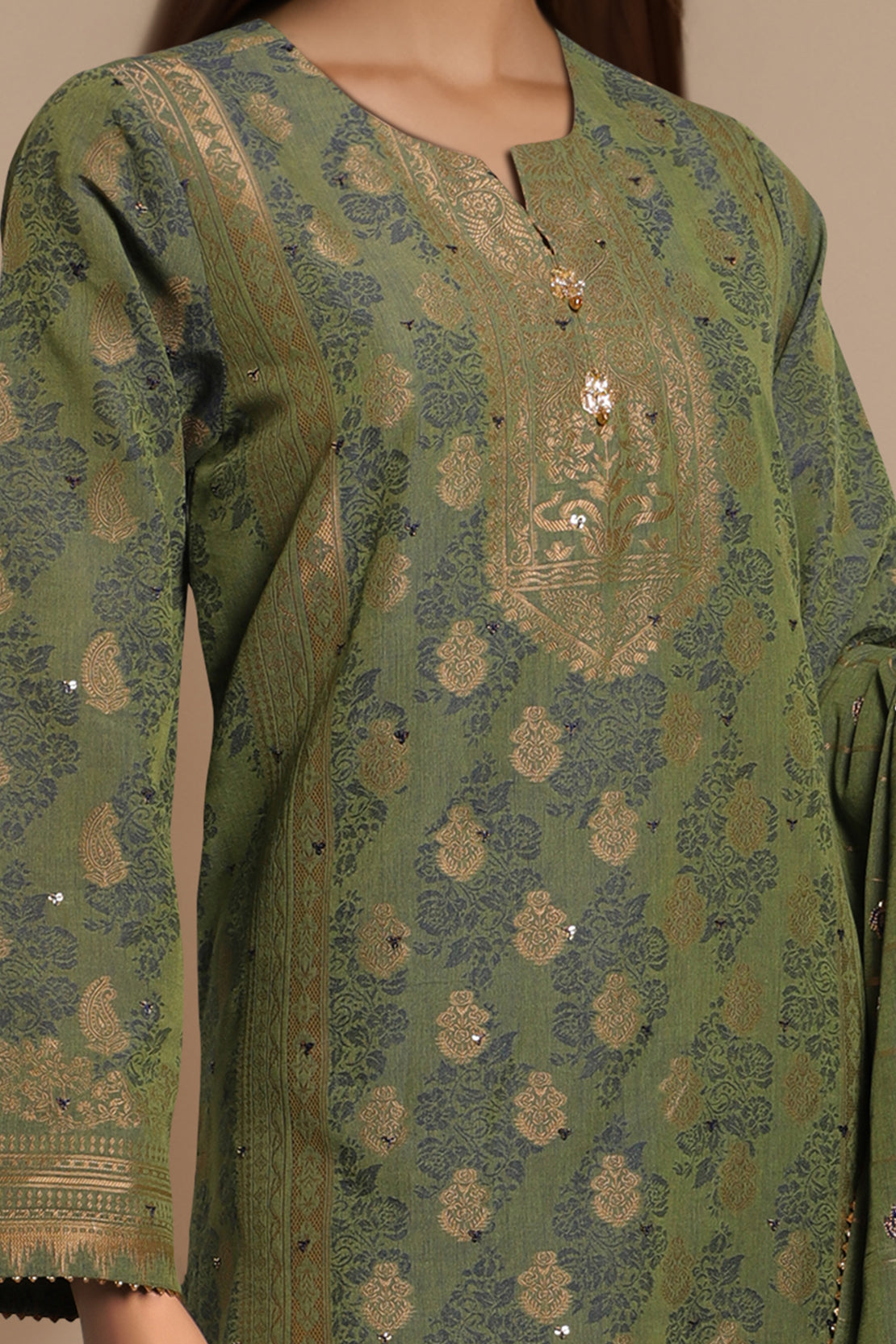 Unstitched Jacquard Cotton Embroidered 2 Piece (Shirt/Dupatta)60216