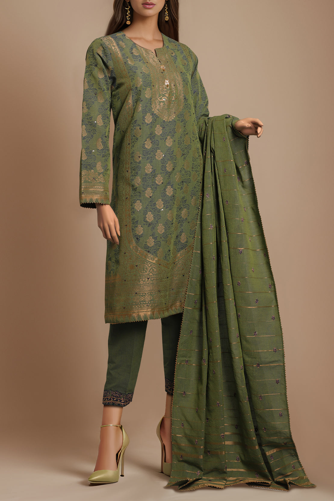Unstitched Jacquard Cotton Embroidered 2 Piece (Shirt/Dupatta)60216