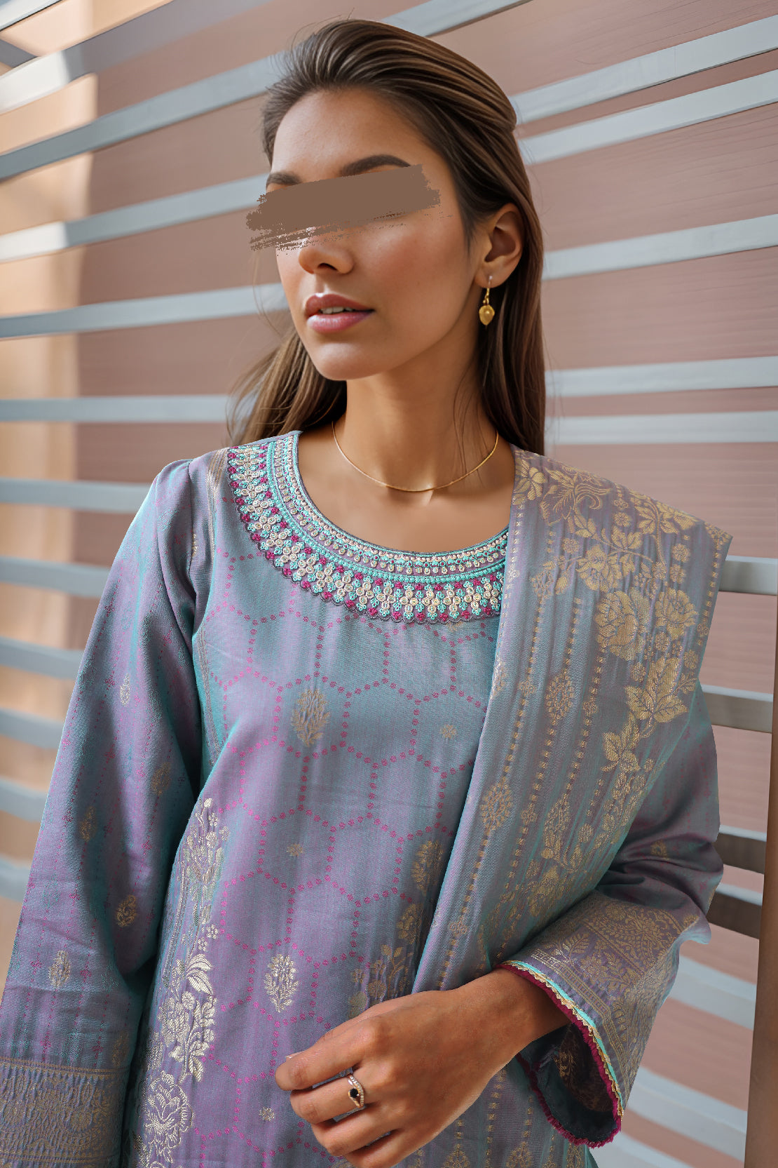 Unstitched Embroidered Jacquard Cotton 2 Piece (Shirt/Dupatta)60505