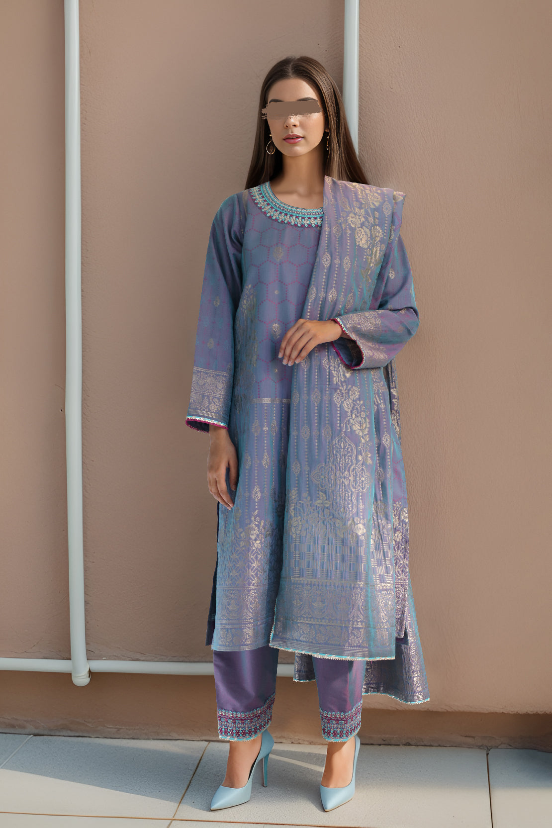 Unstitched Embroidered Jacquard Cotton 2 Piece (Shirt/Dupatta)60505