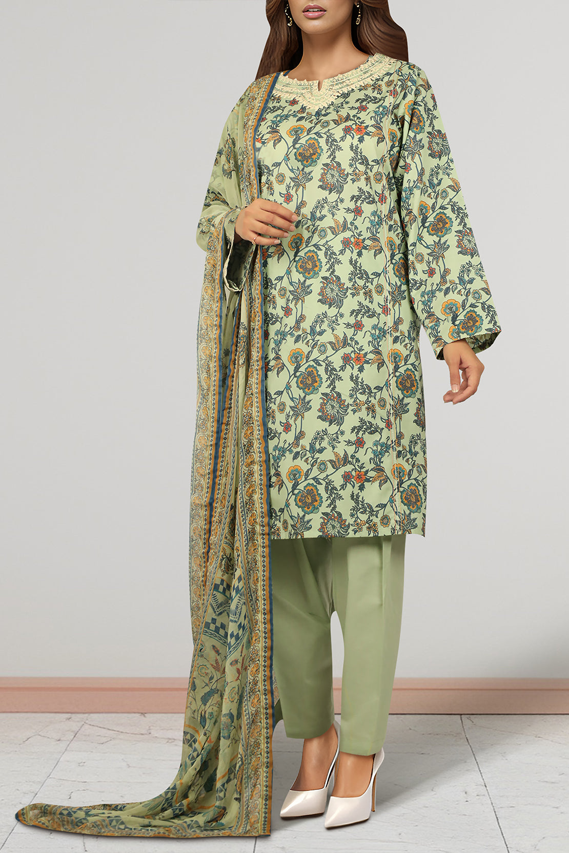 Unstitched Embroidered Lawn 3 Piece With Chiffon Dupatta52707