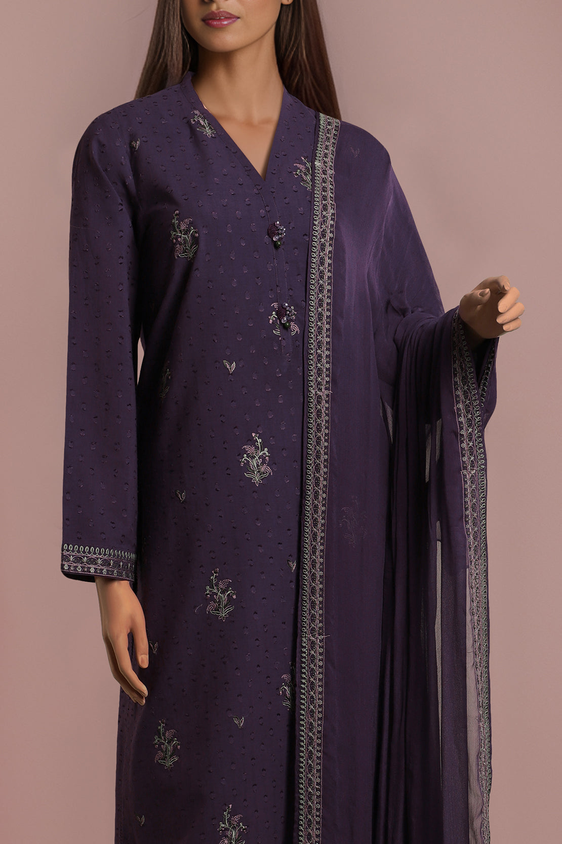 Unstitched Printed Embroidered Self Jacquard Shirt56334