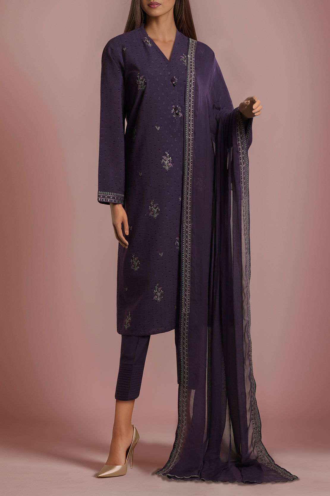 Unstitched Printed Embroidered Self Jacquard Shirt56334