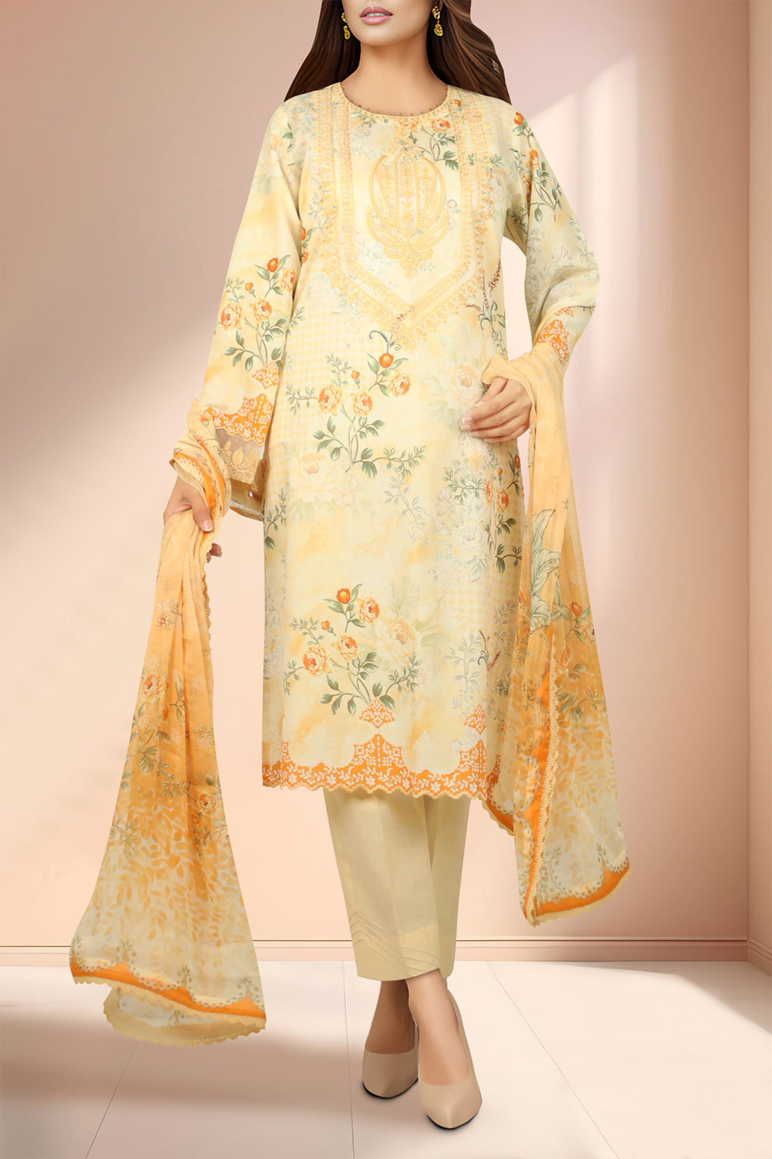 Unstitched Embroidered Lawn 3 Piece With Chiffon Dupatta52428