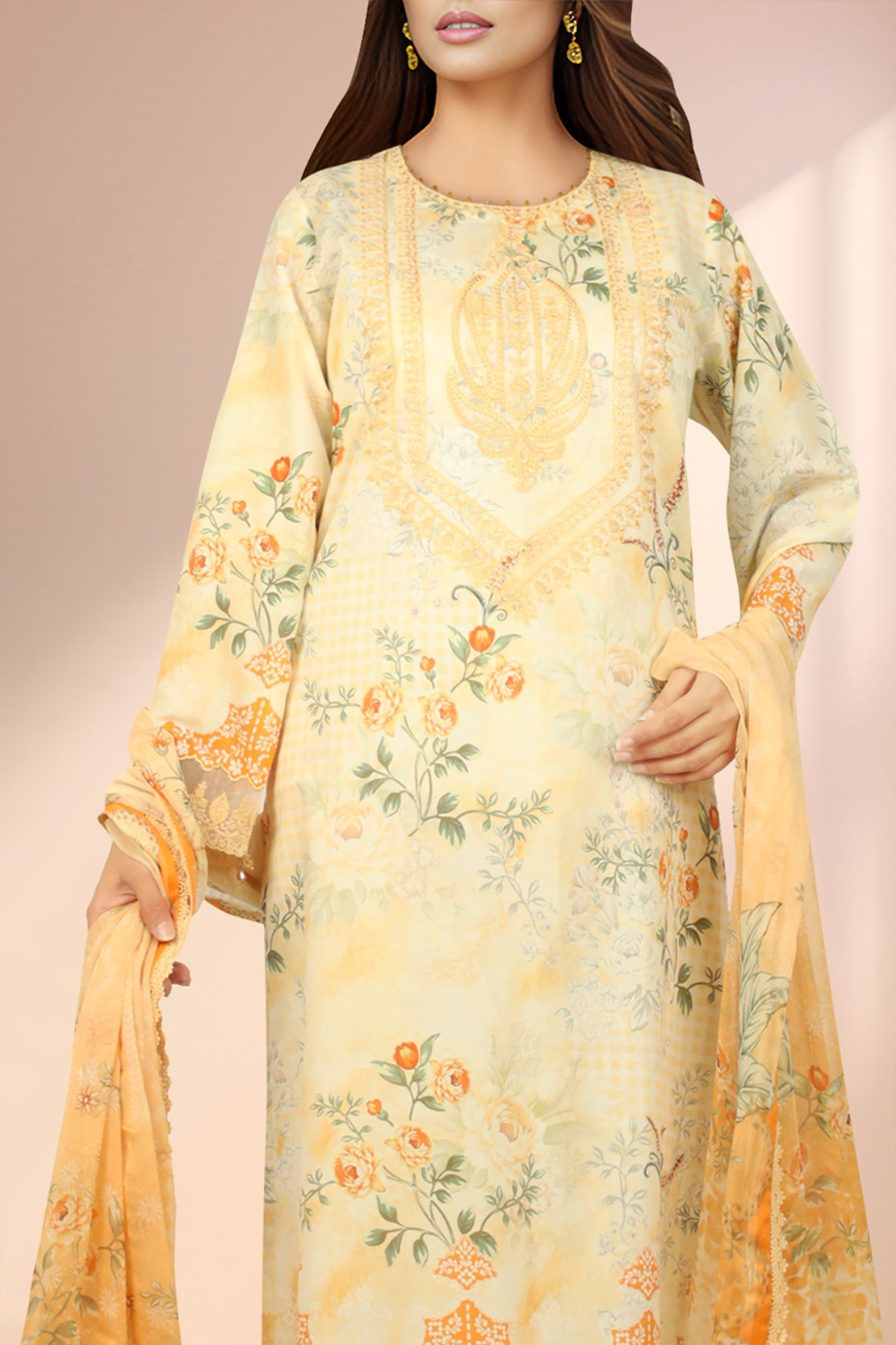 Unstitched Embroidered Lawn 3 Piece With Chiffon Dupatta52428