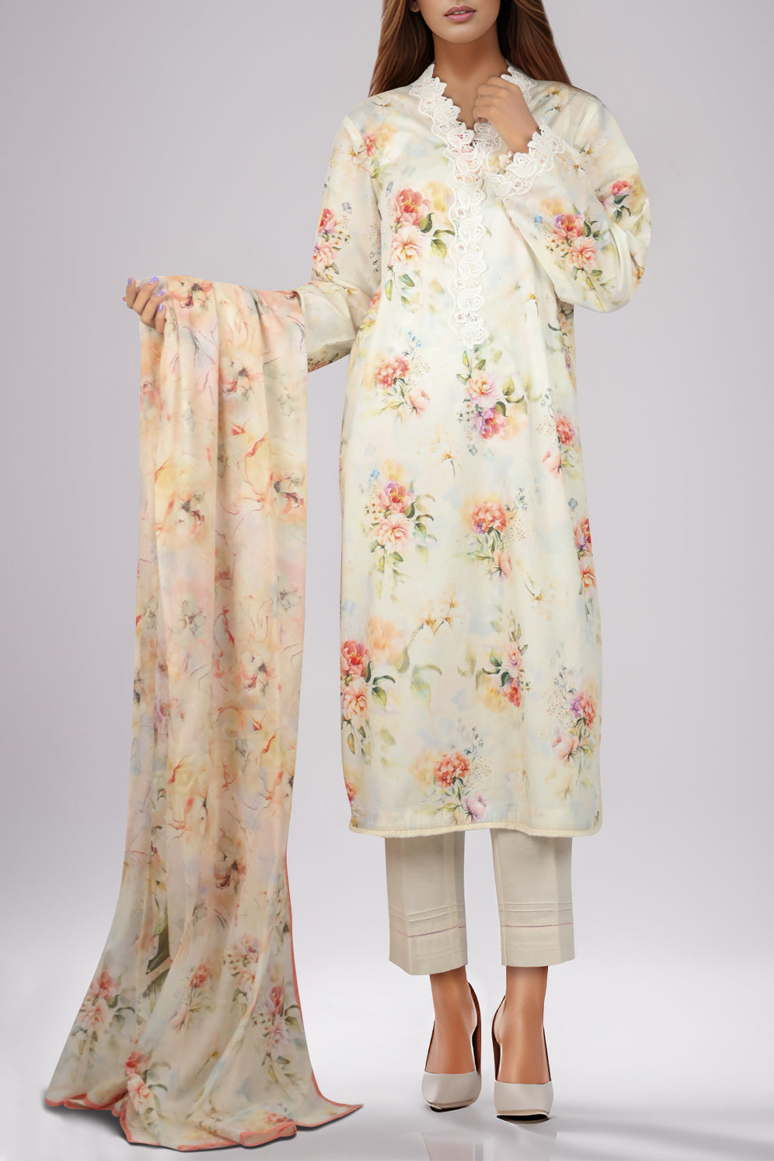 Unstitched Self Jacquard 3 Piece With Chiffon Dupatta60133