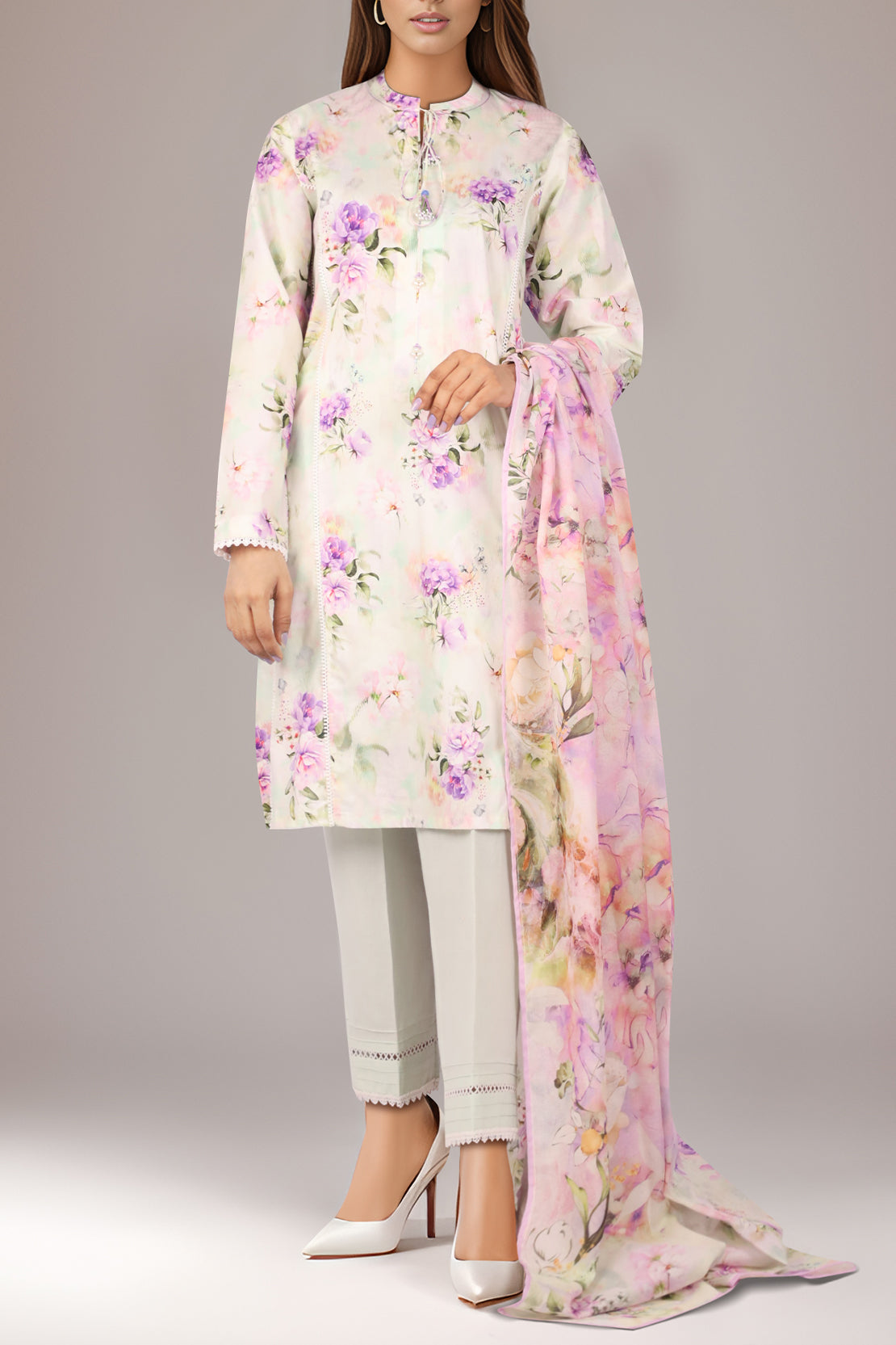 Unstitched Printed Self Jacquard 3 Piece With Chiffon Dupatta60134