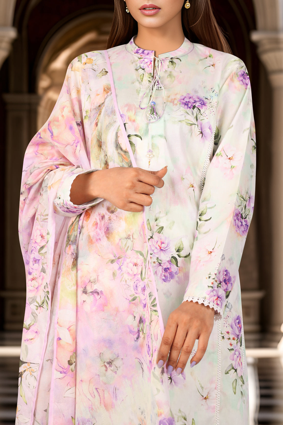 Unstitched Printed Self Jacquard 3 Piece With Chiffon Dupatta60134