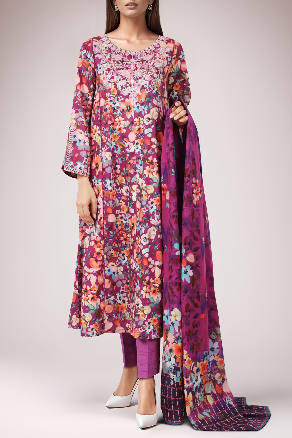 Unstitched Embroidered Self Jacquard 3 Piece With Chiffon Dupatta59057