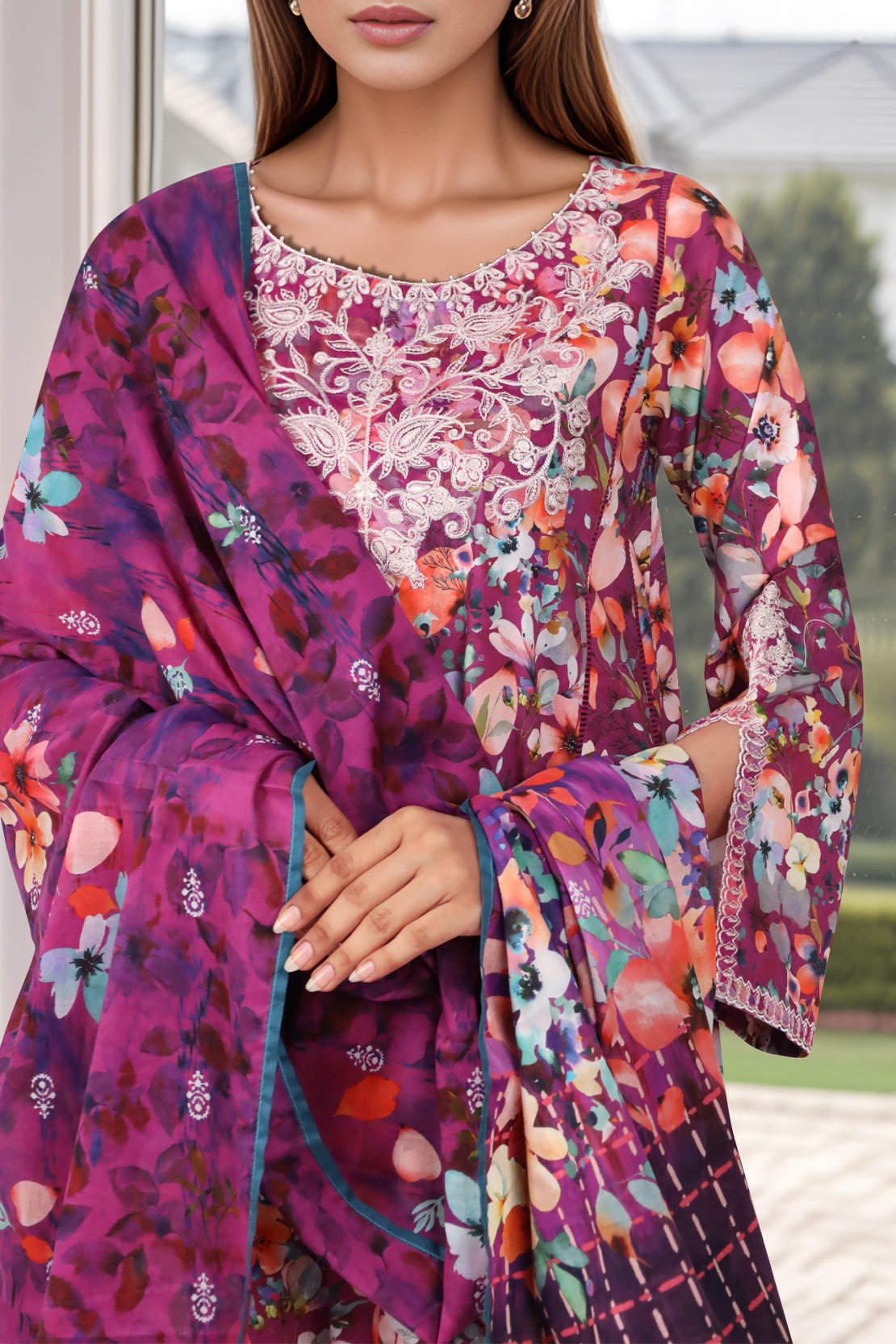 Unstitched Embroidered Self Jacquard 3 Piece With Chiffon Dupatta59057