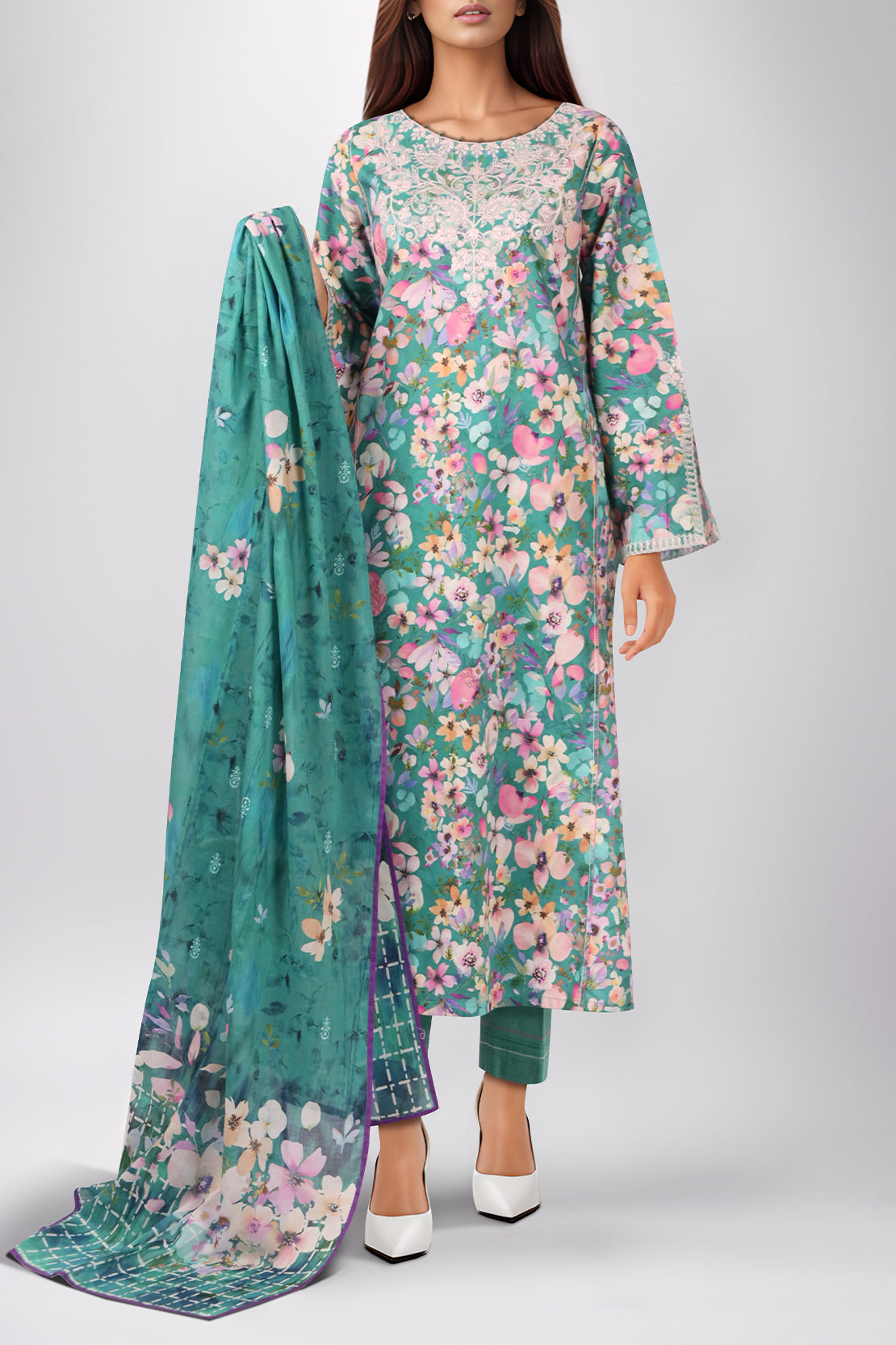 Unstitched Embroidered Self Jacquard 3 Piece Chiffon Dupatta59058