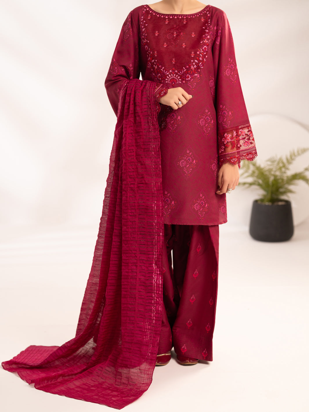 Maroon Lawn Unstitched 3Pc - ALP-3PS-2464