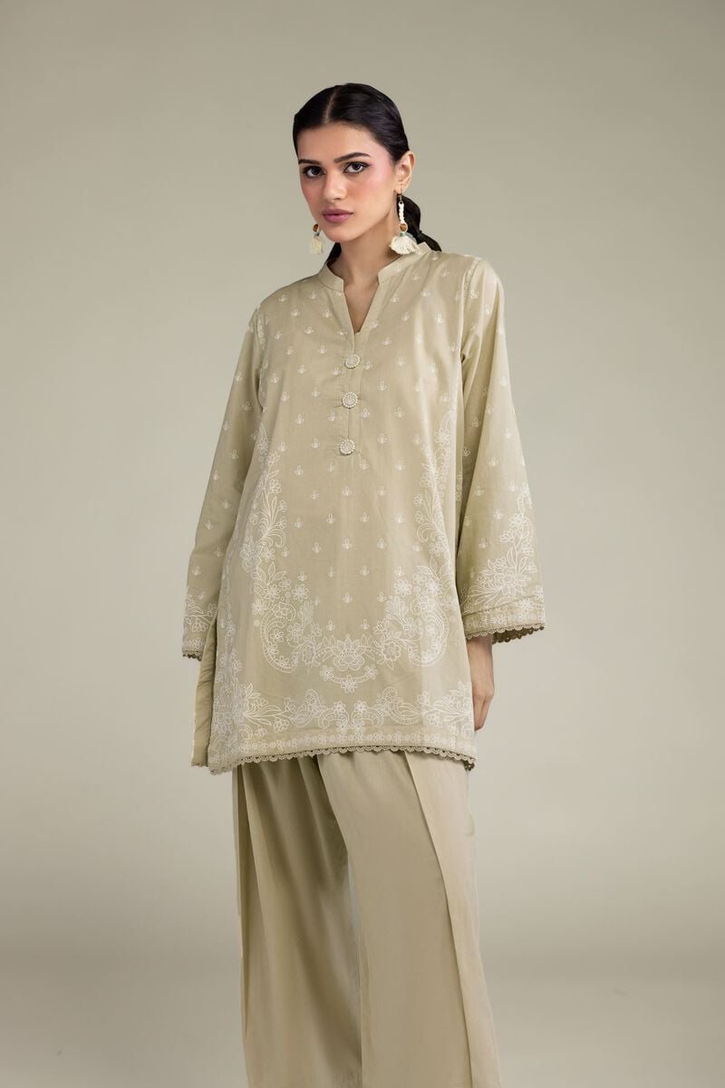 Beige Band-Collar Kurta