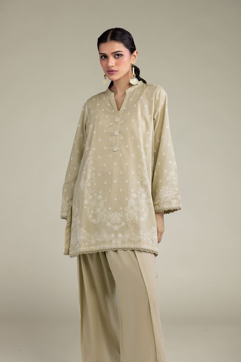 Beige Band-Collar Kurta