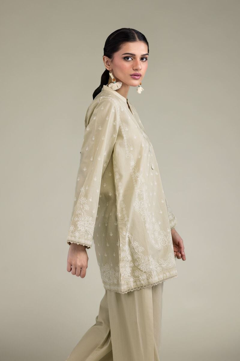 Beige Band-Collar Kurta