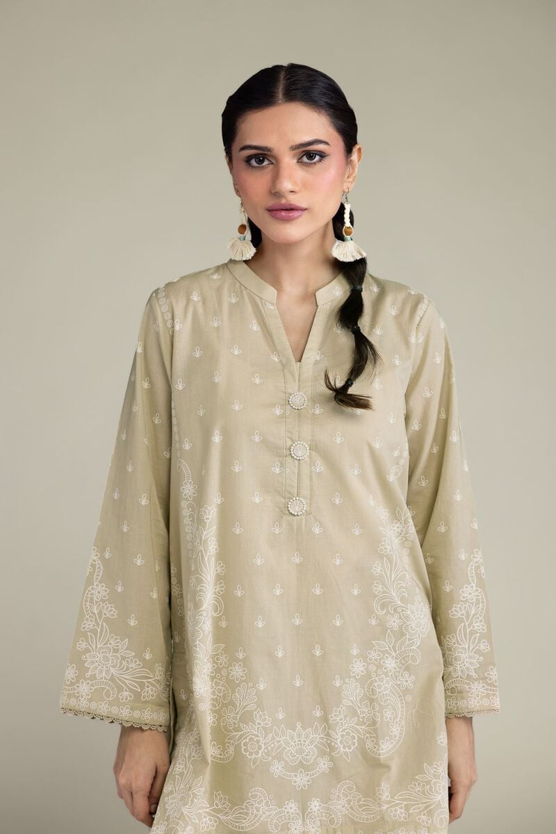 Beige Band-Collar Kurta