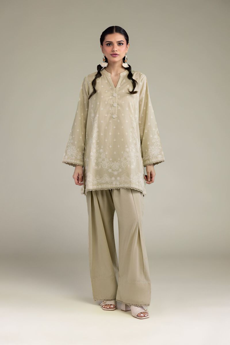 Beige Band-Collar Kurta